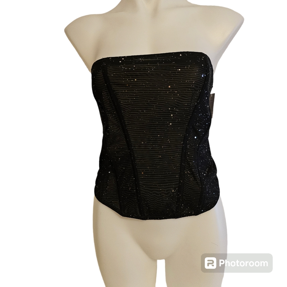 Auden Black Glitter Strapless Corset Size M NWT
